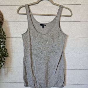 NWT American Eagle Outfitters AEO Favorite Tank Gray Embroidered Tank Top Small